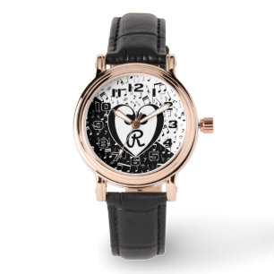 Reloj De Pulsera Música de amor en blanco y negro monogramada