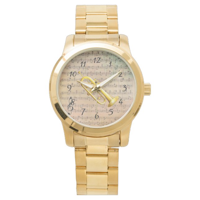 Reloj De Pulsera Música de hoja de cosecha con trompeta (Anverso)