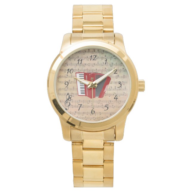 Reloj De Pulsera Música de hojas de cosecha con acordeón rojo (Anverso)