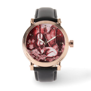 Reloj De Pulsera MÚSICA HACIENDO GATO CON OWL, Blanco Rojo