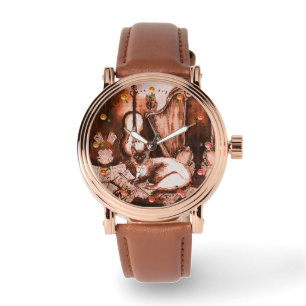 Reloj De Pulsera MÚSICA HACIENDO GATO CON OWL Brown White