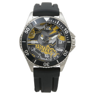 Reloj De Pulsera Música loca Graffiti amarillo negro Spay a toda la