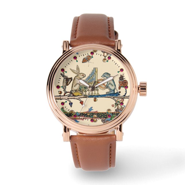 Reloj De Pulsera MÚSICA MEDIEVAL BESTIARIA, conejo, marfil de perro (Anverso)