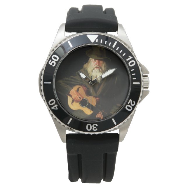 Reloj De Pulsera Músico de hobo (hombre viejo guitarista) (cosecha) (Anverso)