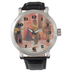 Reloj De Pulsera Músicos callejeros tocando guitarra Mandolin y fla
