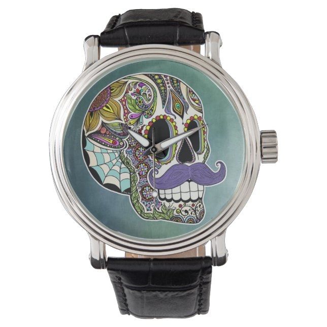Reloj De Pulsera Mustache Sugar Skull Watch (Anverso)