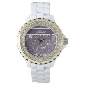 Reloj De Pulsera Muster Punkte und Blüten blau, weiß, gelb