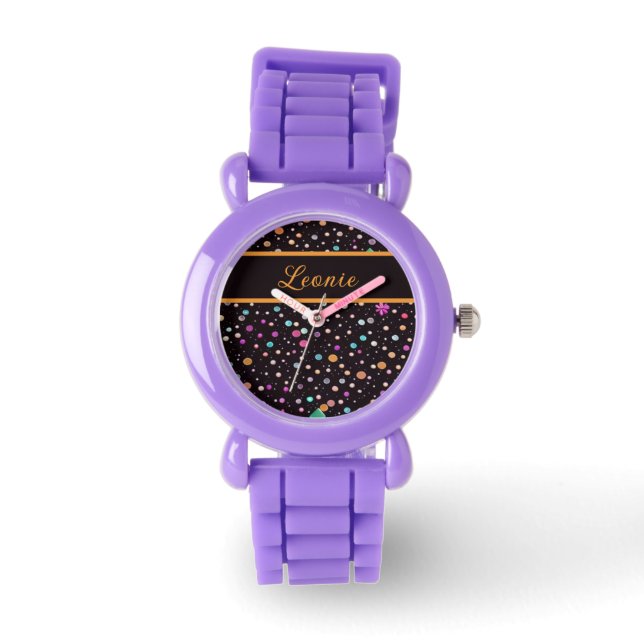 Reloj De Pulsera Muster schwarz mit bunten Punkten und Blumen (Anverso)