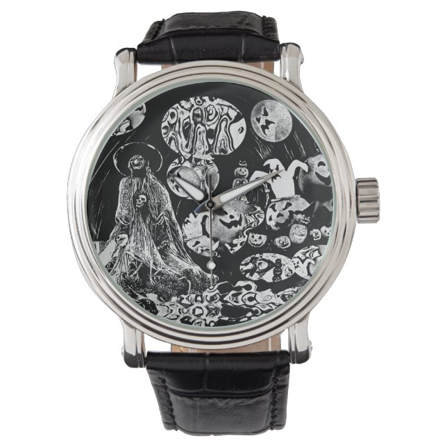 Reloj De Pulsera My Super Halloween black and white (Anverso)