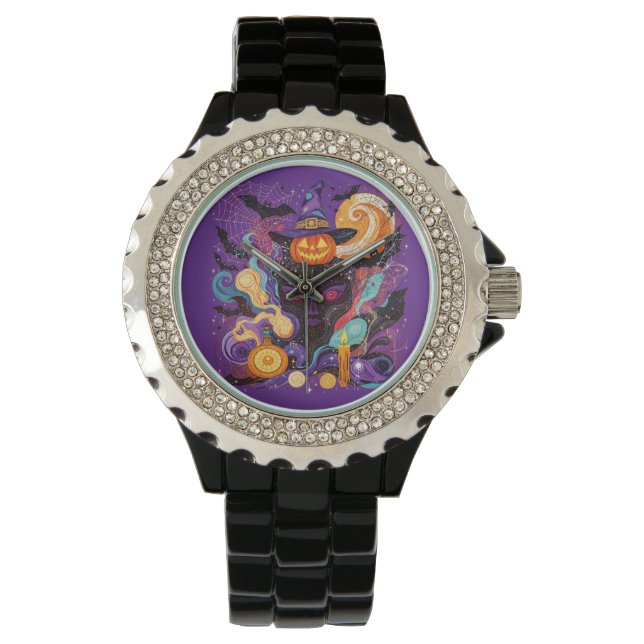 Reloj De Pulsera Mystical Halloween Witch and Pumpkin (Anverso)