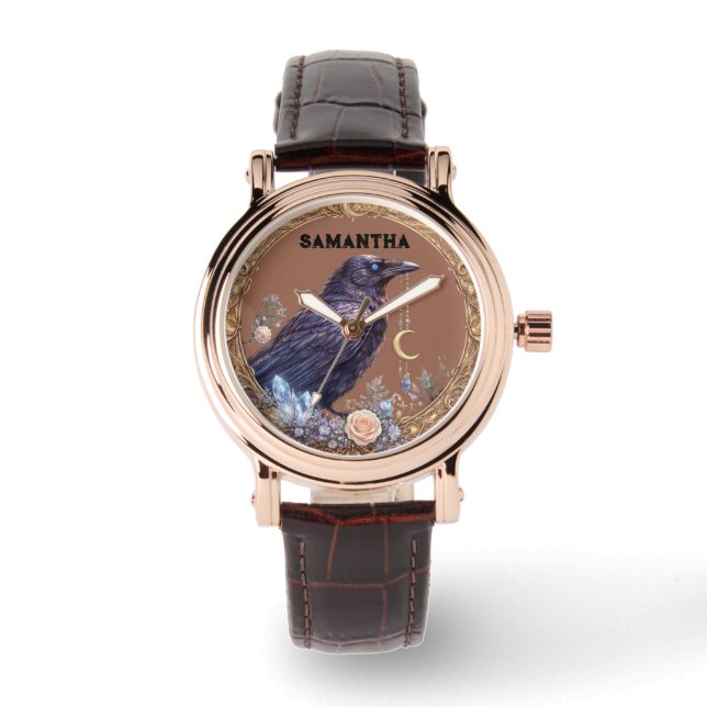 Reloj De Pulsera Mystical Raven Unisex Custom Name (Anverso)