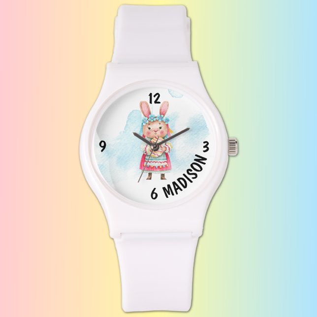 Reloj De Pulsera Name Cute White Silicone Miss Easter Bunny (Subido por el creador)