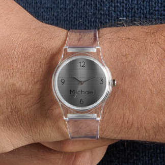 Reloj De Pulsera Name, Men's Metal Grid Effect Clear Silicone Watch