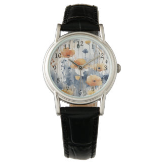 Reloj De Pulsera Naranja acuarela Flores Azul Indigo Diseño 347