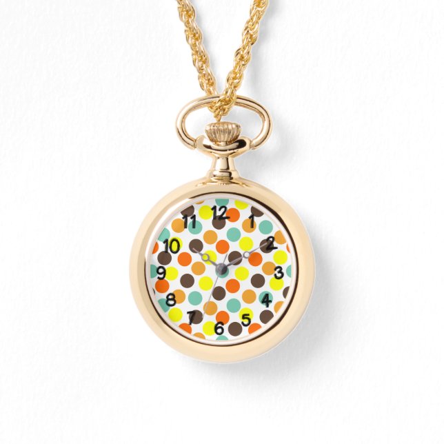 Reloj De Pulsera Naranja, amarillo, marrón, puntos azules (Anverso)