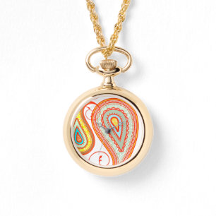 Reloj De Pulsera Naranja Aqua Yellow Paisley Moderno Pattern Watch