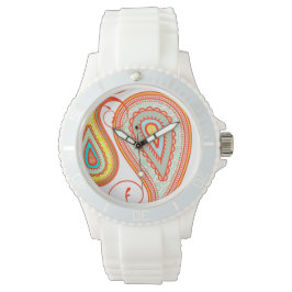 Reloj De Pulsera Naranja Aqua Yellow Paisley Moderno Pattern Watch