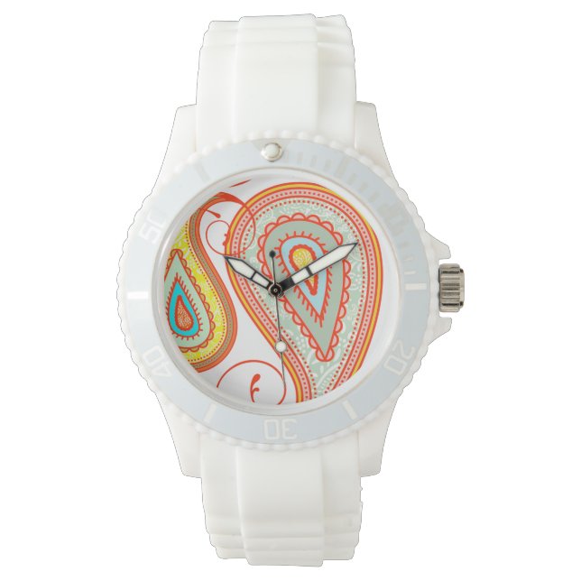 Reloj De Pulsera Naranja Aqua Yellow Paisley Moderno Pattern Watch (Anverso)