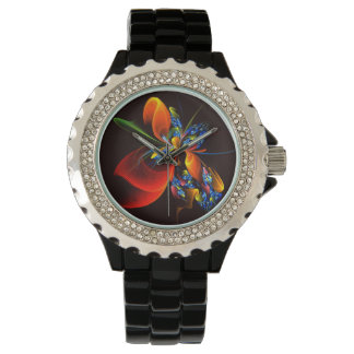 Reloj De Pulsera Naranja azul Floral Moderno Resumen Patrón de arte