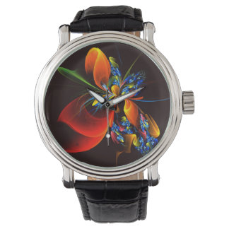 Reloj De Pulsera Naranja azul Floral Moderno Resumen Patrón de arte