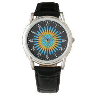 Reloj De Pulsera Naranja azul geométrico Mandala Design-68567