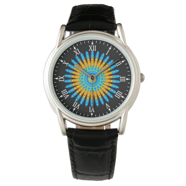Reloj De Pulsera Naranja azul geométrico Mandala Design-68567 (Anverso)
