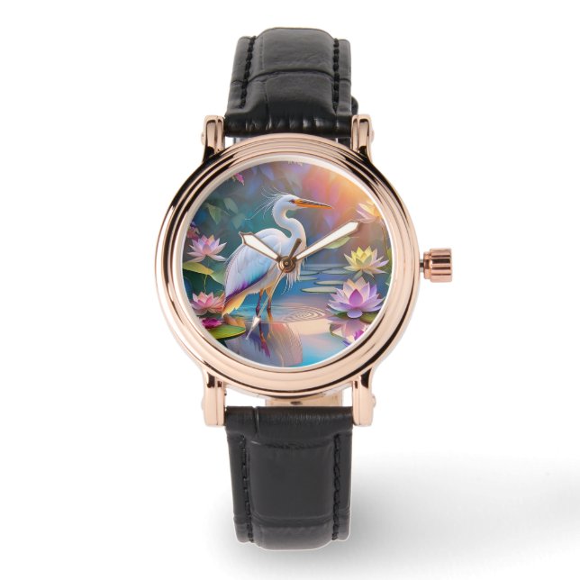 Reloj De Pulsera Naranja Billing White Heron Fantasy Bird (Anverso)