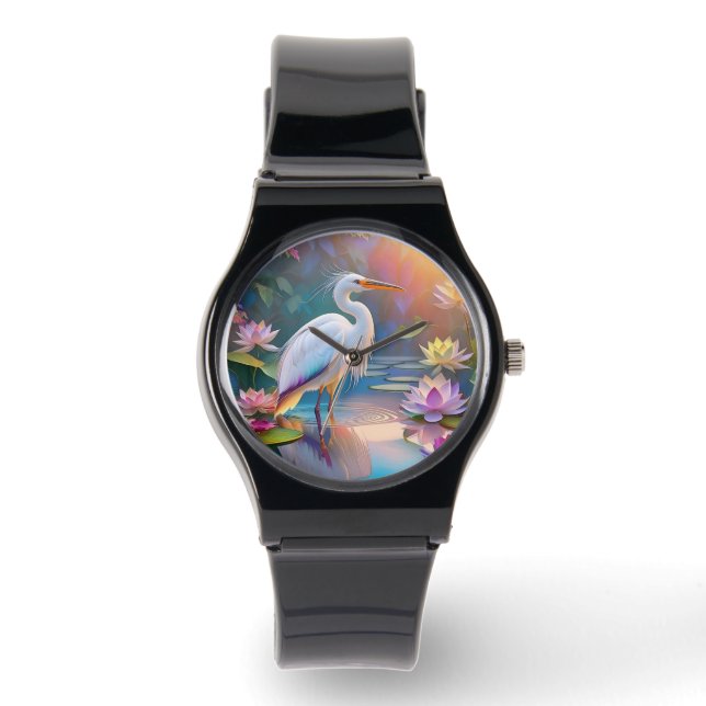 Reloj De Pulsera Naranja Billing White Heron Fantasy Bird (Anverso)
