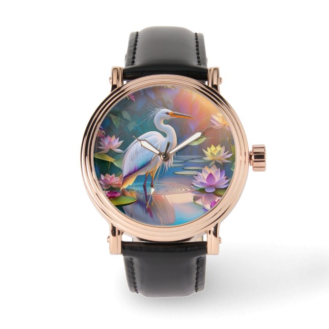 Reloj De Pulsera Naranja Billing White Heron Fantasy Bird (Anverso)