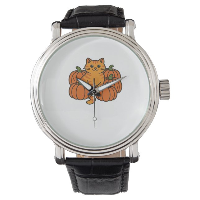 Reloj De Pulsera Naranja Calabaza Gato Gato Gato Gato Magia Camiset (Anverso)