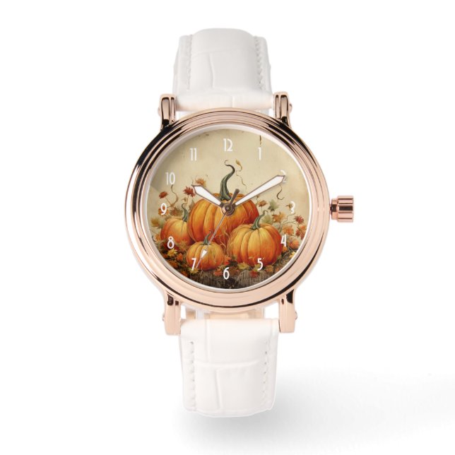 Reloj De Pulsera Naranja Calabazas Rustic Otoño (Anverso)