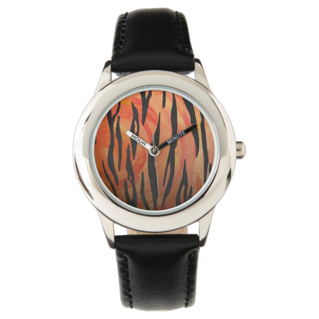 Reloj De Pulsera Naranja caliente tigre e impresión en negro (Anverso)