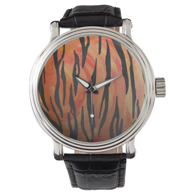 Reloj De Pulsera Naranja caliente tigre e impresión en negro (Anverso)