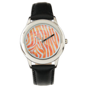 Reloj De Pulsera Naranja de cebra y impresión en blanco