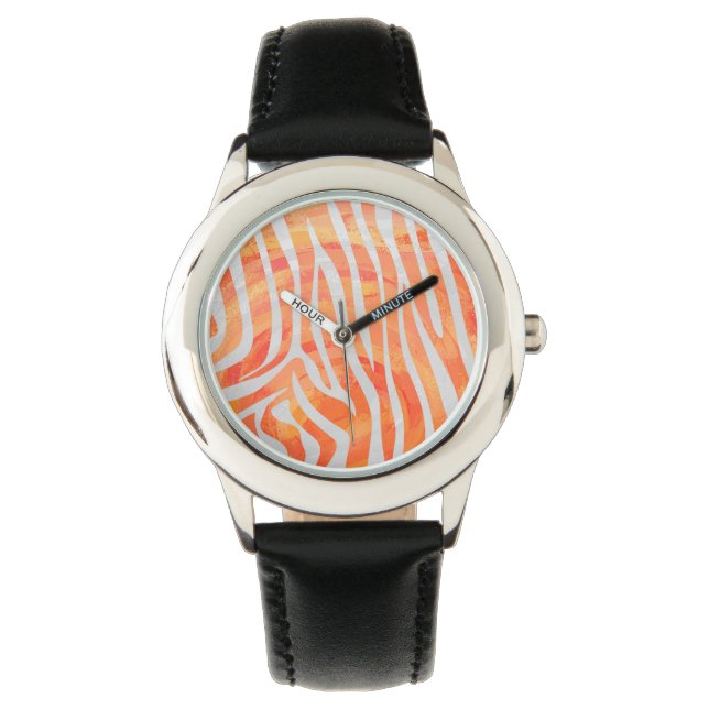 Reloj De Pulsera Naranja de cebra y impresión en blanco (Anverso)