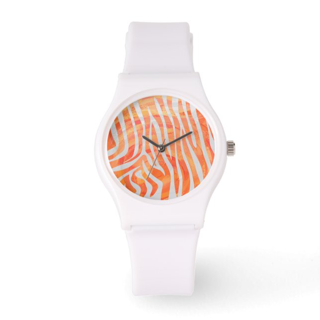 Reloj De Pulsera Naranja de cebra y impresión en blanco (Anverso)