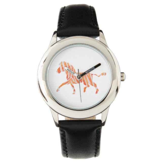 Reloj De Pulsera Naranja de cebra y silueta blanca (Anverso)