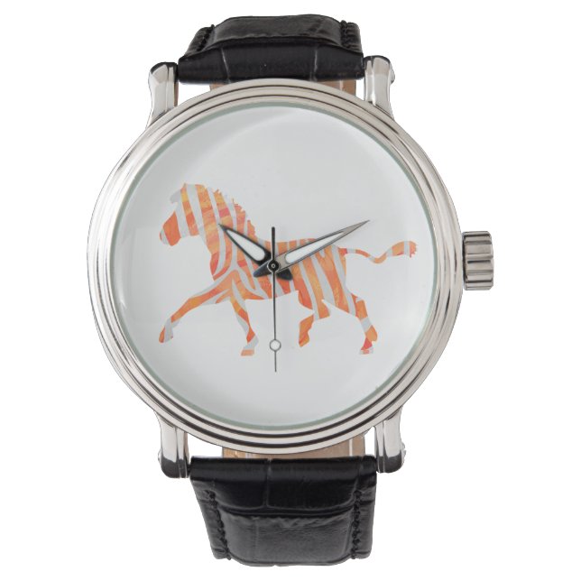 Reloj De Pulsera Naranja de cebra y silueta blanca (Anverso)