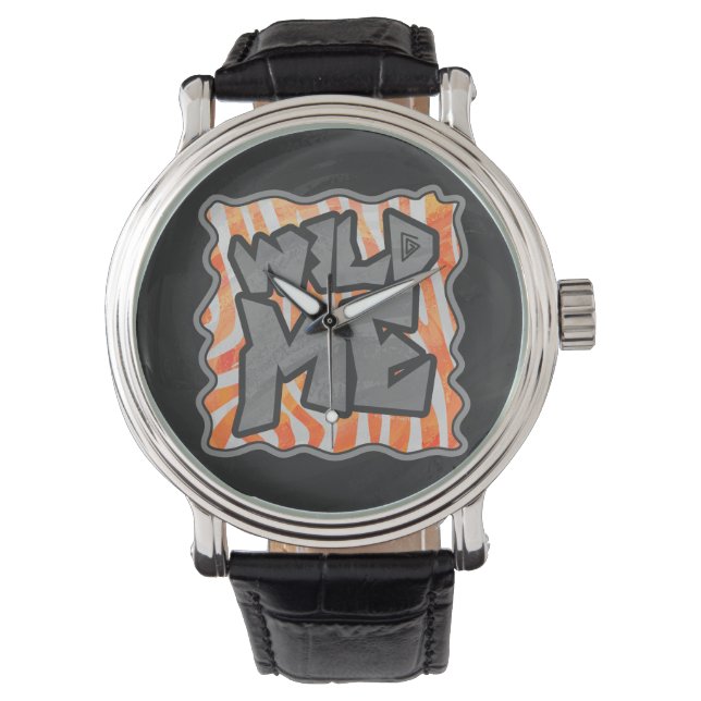 Reloj De Pulsera Naranja de cebra y Wild Me blanco (Anverso)