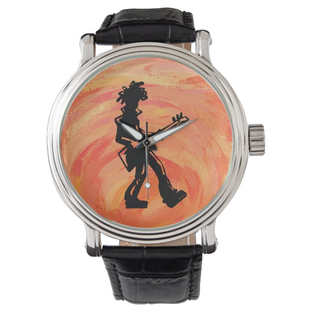 Reloj De Pulsera Naranja de Guitarra Noche Boogie de Nueva York (Anverso)