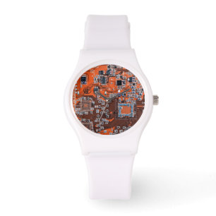 Reloj De Pulsera Naranja de la placa de circuito del geek de la com