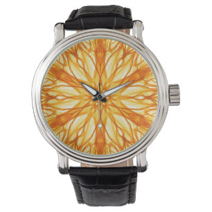 Reloj De Pulsera Naranja de moda, fractal amarillo