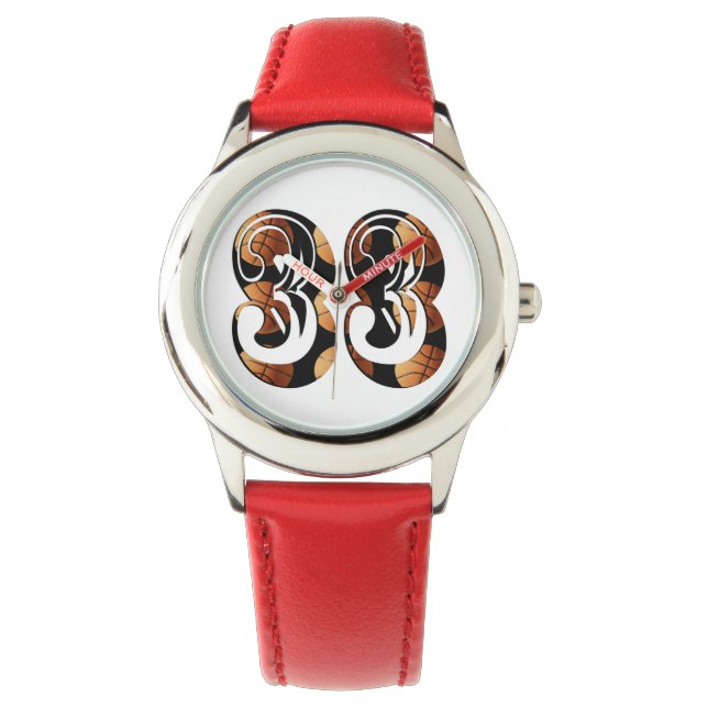 Reloj De Pulsera Naranja Dimensional Baloncesto Negro Número 33, (Anverso)