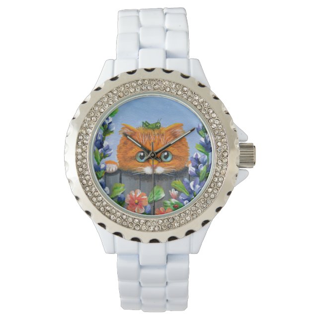 Reloj De Pulsera Naranja divertido y caprichoso Tabby Cat Creationa (Anverso)