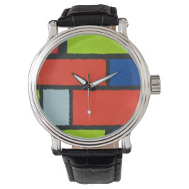 Reloj De Pulsera Naranja estilo mondriano azul verde vago resumen