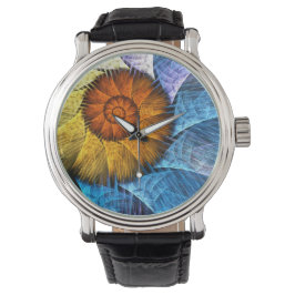 Reloj De Pulsera Naranja floral Azul amarillo abstracto arte