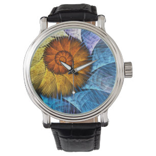 Reloj De Pulsera Naranja floral Azul amarillo abstracto arte