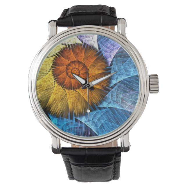 Reloj De Pulsera Naranja floral Azul amarillo abstracto arte (Anverso)