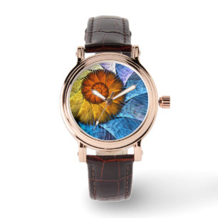 Reloj De Pulsera Naranja floral Azul amarillo abstracto arte