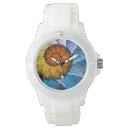 Reloj De Pulsera Naranja floral Azul amarillo abstracto arte